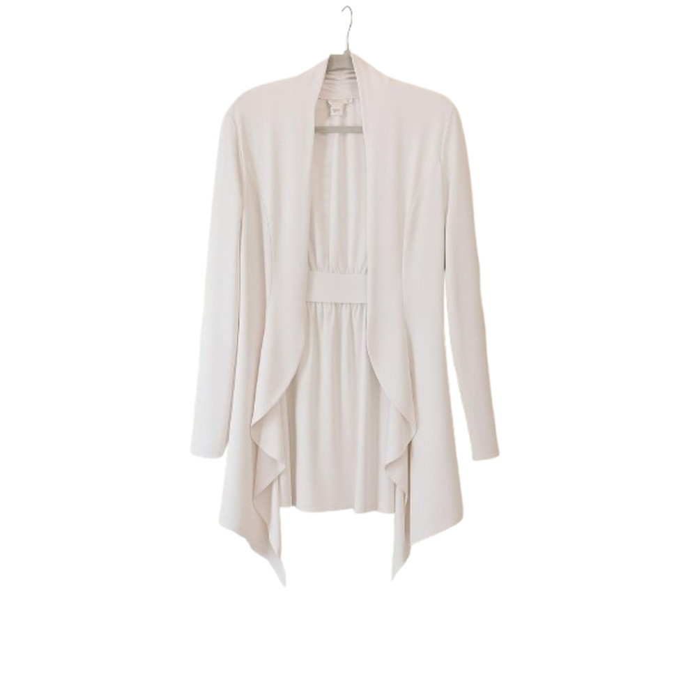 Neiman Marcus White Draped Open Front Jacket Machine Washable Women's SZ L NWT